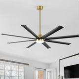 72-Inch Modern Ceiling Fan with Remote, Reversible Powerful DC Motor, 8 Aluminum Blades, 6-Speed, Dual Downrods(7“&24”), LED Light Kit with 3 Color Temps(3000K/4500K/6000K), Black/Gold Black/White/Gold White Finish for Large Room
