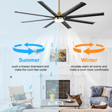 72-Inch Modern Ceiling Fan with Remote, Reversible Powerful DC Motor, 8 Aluminum Blades, 6-Speed, Dual Downrods(7“&24”), LED Light Kit with 3 Color Temps(3000K/4500K/6000K), Black/Gold Black/White/Gold White Finish for Large Room
