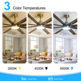 72-Inch Modern Ceiling Fan with Remote, Reversible Powerful DC Motor, 8 Aluminum Blades, 6-Speed, Dual Downrods(7“&24”), LED Light Kit with 3 Color Temps(3000K/4500K/6000K), Black/Gold Black/White/Gold White Finish for Large Room