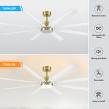 72-Inch Modern Ceiling Fan with Remote, Reversible Powerful DC Motor, 8 Aluminum Blades, 6-Speed, Dual Downrods(7“&24”), LED Light Kit with 3 Color Temps(3000K/4500K/6000K), Black/Gold Black/White/Gold White Finish for Large Room