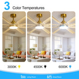 72-Inch Modern Ceiling Fan with Remote, Reversible Powerful DC Motor, 8 Aluminum Blades, 6-Speed, Dual Downrods(7“&24”), LED Light Kit with 3 Color Temps(3000K/4500K/6000K), Black/Gold Black/White/Gold White Finish for Large Room