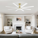 72-Inch Modern Ceiling Fan with Remote, Reversible Powerful DC Motor, 8 Aluminum Blades, 6-Speed, Dual Downrods(7“&24”), LED Light Kit with 3 Color Temps(3000K/4500K/6000K), Black/Gold Black/White/Gold White Finish for Large Room