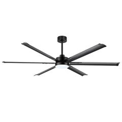 72-inch Black LED Ceiling Fan with Light Kit and Remote,6 Aluminum Blades,6" and 12" Dowmrods Included