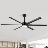 72-inch Black LED Ceiling Fan with Light Kit and Remote,6 Aluminum Blades,6" and 12" Dowmrods Included