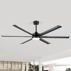 72-inch Black LED Ceiling Fan with Light Kit and Remote,6 Aluminum Blades,6" and 12" Dowmrods Included