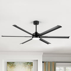 72-inch Black LED Ceiling Fan with Light Kit and Remote,6 Aluminum Blades,6" and 12" Dowmrods Included