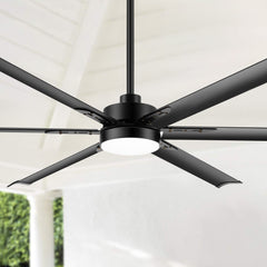 72-inch Black LED Ceiling Fan with Light Kit and Remote,6 Aluminum Blades,6" and 12" Dowmrods Included