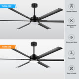 72-inch Black LED Ceiling Fan with Light Kit and Remote,6 Aluminum Blades,6" and 12" Dowmrods Included