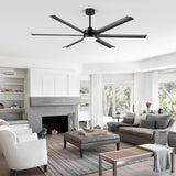 72-inch Black LED Ceiling Fan with Light Kit and Remote,6 Aluminum Blades,6" and 12" Dowmrods Included