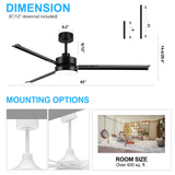 65-inch Black LED Ceiling Fan with Light and Remote Control(3 Blade)