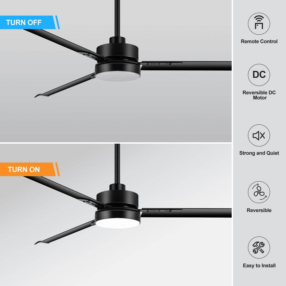 65-inch Black LED Ceiling Fan with Light and Remote Control(3 Blade)