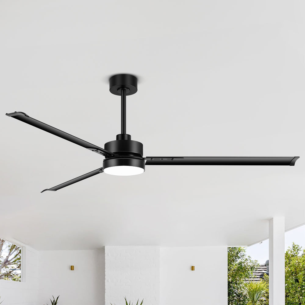 72-inch Black Ceiling Fans with Lights Remote Control, Industrial Large Ceiling Fan, 3 Reversible Blades, 6-Speed, Quiet DC Motor, LED Ceiling Light Chandelier for Indoor/Outdoor Patio Living Room