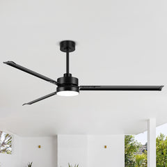 72-inch Black Ceiling Fans with Lights Remote Control, Industrial Large Ceiling Fan, 3 Reversible Blades, 6-Speed, Quiet DC Motor, LED Ceiling Light Chandelier for Indoor/Outdoor Patio Living Room