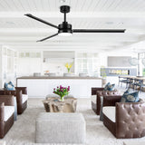 72-inch Black Ceiling Fans with Lights Remote Control, Industrial Large Ceiling Fan, 3 Reversible Blades, 6-Speed, Quiet DC Motor, LED Ceiling Light Chandelier for Indoor/Outdoor Patio Living Room