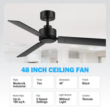 Covara 48-Inch 3-Blade Ceiling Fan With No Light & Remote