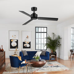 48-inch 3-Blade Black Ceiling Fan without Light,5” Downrod Included