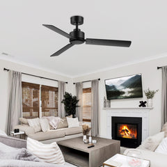 48-inch 3-Blade Black Ceiling Fan without Light,5” Downrod Included