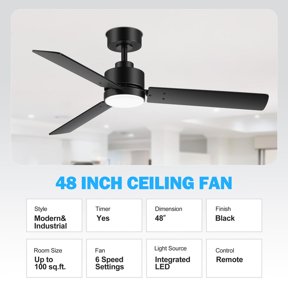 Covara 48-Inch 3-Blade Ceiling Fan With Light & Remote