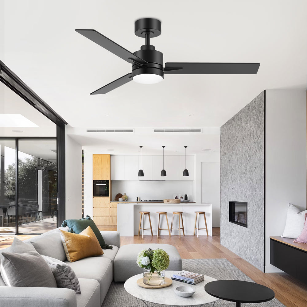 Solmere 48-Inch Black 3-Blade Ceiling Fan With Light & Remote