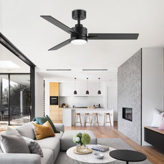 48-inch 3-Blade Black Ceiling Fan with Light and Remote,18W LED Light with 3 Adjustable Color Temperature