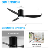 Rivon 52" 3-Blade Flush Mount Ceiling Fan With Light & Remote