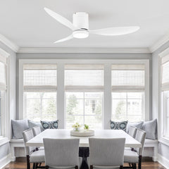 52 Inch Flush Mount Ceiling Fan, Low Profile Ceiling Fan with Light and Remote,Tri-Color temperatures, Quiet Strong DC Reversible Motor for Indoor, Bedroom, Kitchen, Living Room