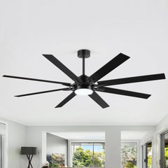 Large 72-in 8-Blade Ceiling Fan with LED Light Kit and Remote,6" and 12" Downrod Included