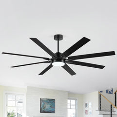 Large 72-in 8-Blade Ceiling Fan with LED Light Kit and Remote,6" and 12" Downrod Included