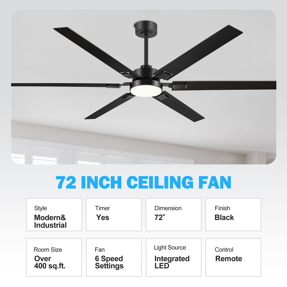 Rylora 72 Inch Ceiling Fan With Light & Remote