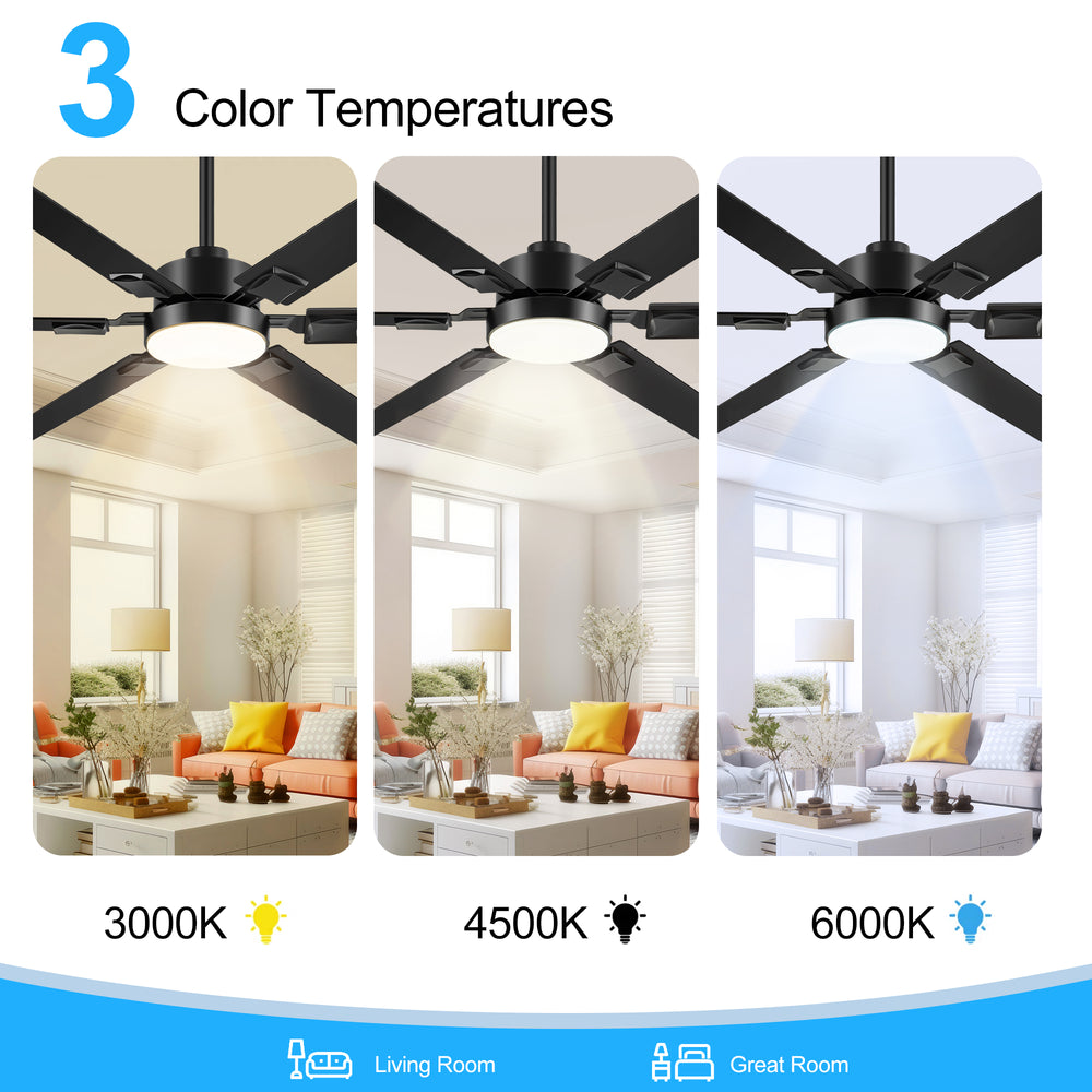 Rylora 72 Inch Ceiling Fan With Light & Remote