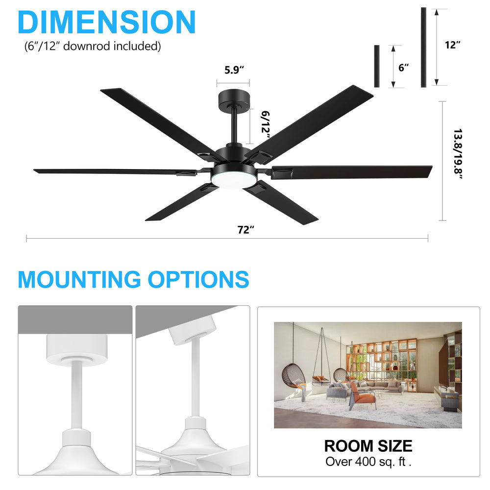 Rylora 72 Inch Ceiling Fan With Light & Remote