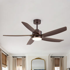 54-inch 5-Blade Integrated LED Ceiling Fan with Light Remote,6in and 12in Downrod Included