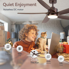 54-inch 5-Blade Integrated LED Ceiling Fan with Light Remote,6in and 12in Downrod Included