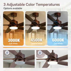 54-inch 5-Blade Integrated LED Ceiling Fan with Light Remote,6in and 12in Downrod Included