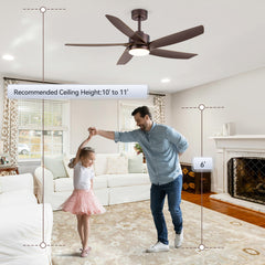54-inch 5-Blade Integrated LED Ceiling Fan with Light Remote,6in and 12in Downrod Included