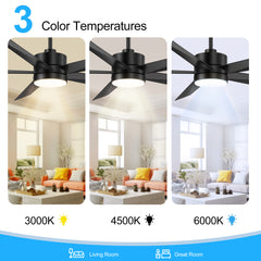 65 Inch 5-Blade LED Ceiling Fan with Light Remote,6"and 12" Downrod Included