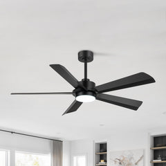 56 Inch 5-Blade Integrated Ceiling Fan with LED Light and Remote,6" and 12" Downrod Included
