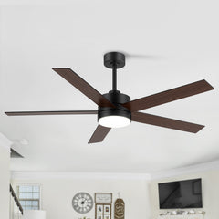 56 Inch 5-Blade Integrated Ceiling Fan with LED Light and Remote,6" and 12" Downrod Included