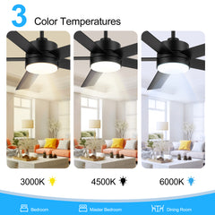 56 Inch 5-Blade Integrated Ceiling Fan with LED Light and Remote,6" and 12" Downrod Included
