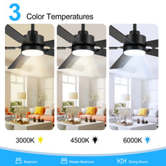 48 Inch 5-Blade Integrated Ceiling Fan with LED Light and Remote,5" and 10" Downrod Included