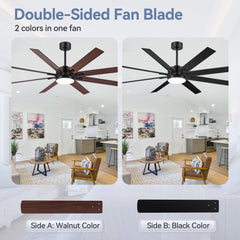 68-inch 8-Blade Integrated LED Ceiling Fan with Light Remote, 6“and 12” Downrods Included