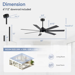 60-inch Modern Reversible 7-Blade LED Ceiling Fan with Remote and Light Kit