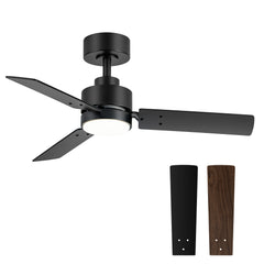 36-inch Black Reversible 3-Blade LED Ceiling Fan with Light Kit and Remote,5in downrod Included