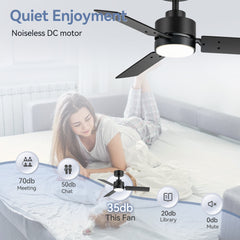 36-inch Black Reversible 3-Blade LED Ceiling Fan with Light Kit and Remote,5" downrod Included