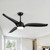 60-inch Black 3-Blade Ceiling Fan with LED Light Kit and Remote,6in and 12in Downrod Included