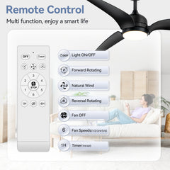 60-inch Black 3-Blade Ceiling Fan with LED Light Kit and Remote,6in and 12in Downrod Included