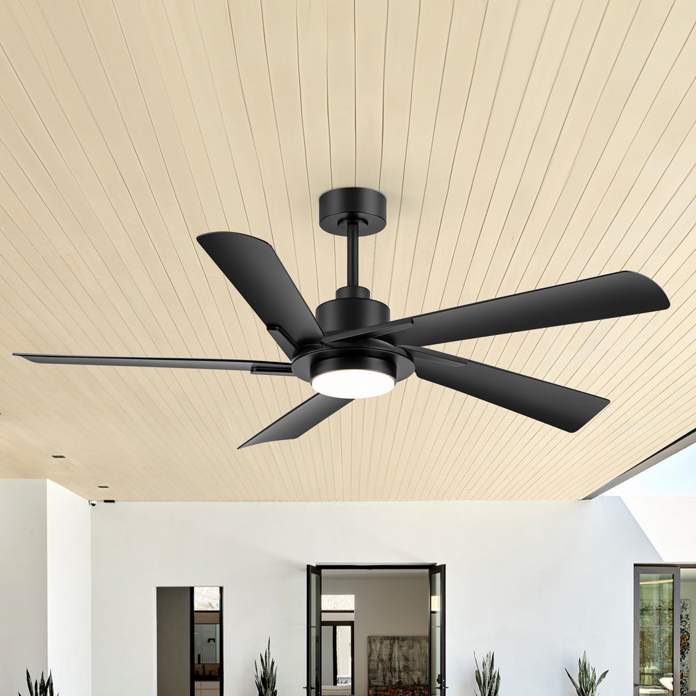 Breezary 60" 5-Blade Silent DC Motor Modern Ceiling Fan with 18W LED Light - Black