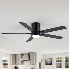 52-inch Flush Mount 5 Reversible Blades LED Ceiling Fan with Light and Remote