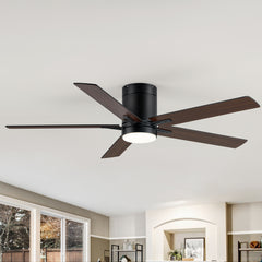 52-inch Flush Mount 5 Reversible Blades LED Ceiling Fan with Light and Remote