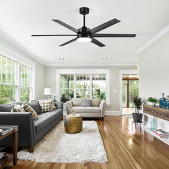 65-Inch LED Ceiling Fan with Light Remote,6 Plywood Blades,6‘’ and 12" Downrod Included